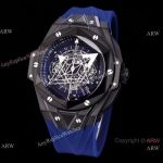 Japan Grade Hublot Sang Bleu II Chrono Watch Black Steel Blue Rubber Strap-Best Hublot Watches Replica